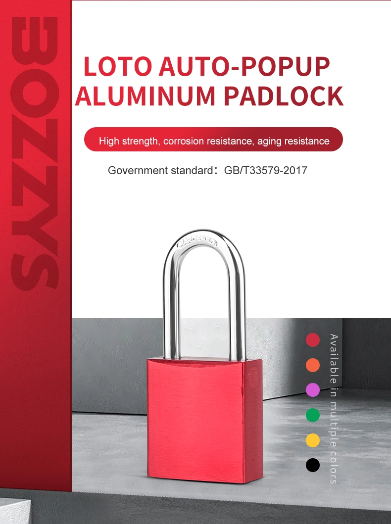 Automatic Pop-up Aluminum Padlock Bright Anodized Anti-UV Spark and Corrosion Resistance for Industrial Lockout-Tagout