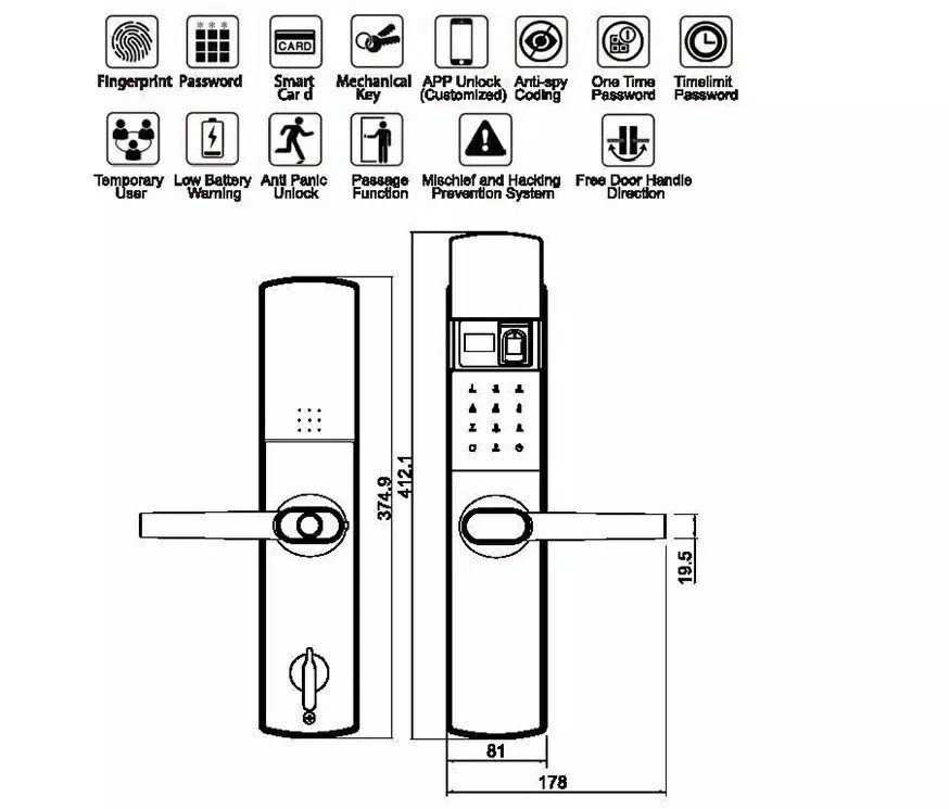 Electronic Fingerprint Safe Magnetic Combination Door Hardware Smart Lock Handle